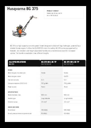 Ručně vedené hladičky betonu Husqvarna BG 375