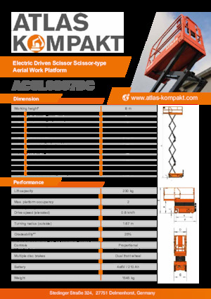 Kolové nůžkové plošiny Atlas Kompakt ACSL 0807 DC