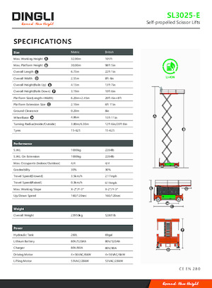 Kolové nůžkové plošiny Dingli SL3025-E