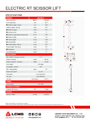Kolové nůžkové plošiny LGMG  SR1218E-2