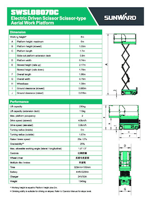 Kolové nůžkové plošiny Sunward SWSL 0807 DC