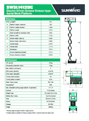 Kolové nůžkové plošiny Sunward SWSL 1412 DC