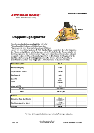 Pojízdné hladičky betonu Dynapac BG 70
